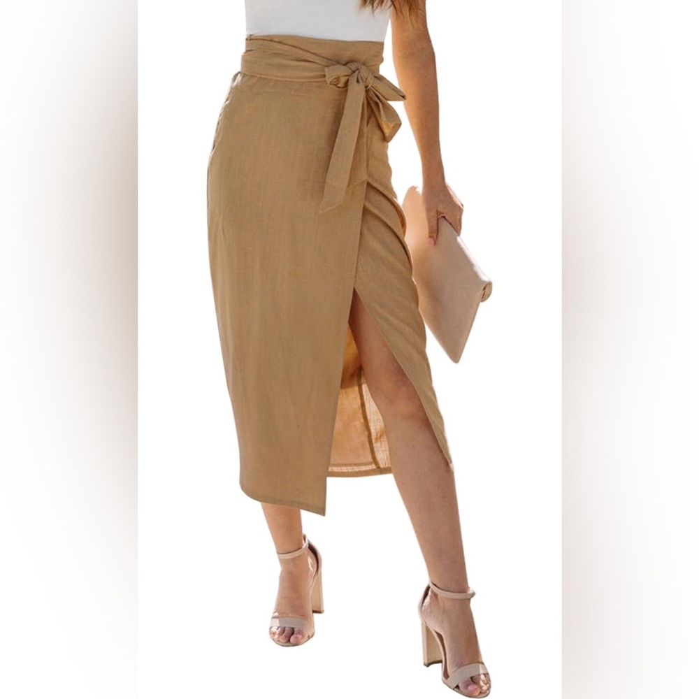 Women’s Tan Midi Wrap Skirt - Unbranded